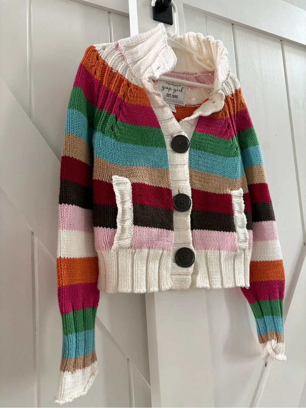 Vintage Gap Girl Multicolor Striped Button Down Cardigan Sweater - Small (6-7)
